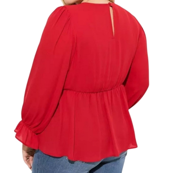 Torrid jester red embroidered georgette peplum long sleeve blouse 28 - Picture 6 of 12